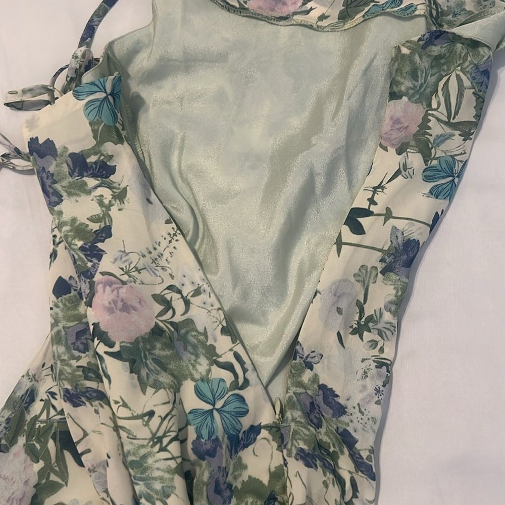 NWT Cider szXXS Floral purple green white spaghetti strap side zip dress - Picture 4 of 15